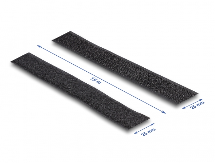 Strapazierfähiges Klettband selbstklebend mit Haft- und Flauschband L 15 m x B 25 mm schwarz, Delock® [20857]