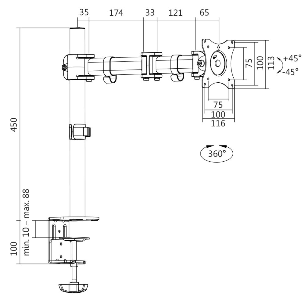 Monitor-Schreibtischhalterung, 13"-27", neigbar -45°/+45°, schwenkbar 180°, drehbar 360°, max. 8 kg Belastung, LogiLink® [BP0021]