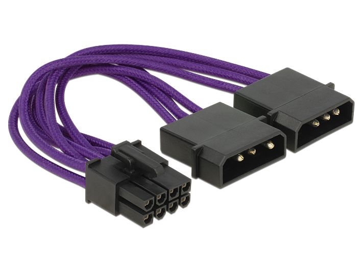 Stromkabel für PCI Express Karten 8 Pin Stecker an 2x 4 Pin Stecker, Textilummantelung, violett, 0,15m, Delock® [83705]
