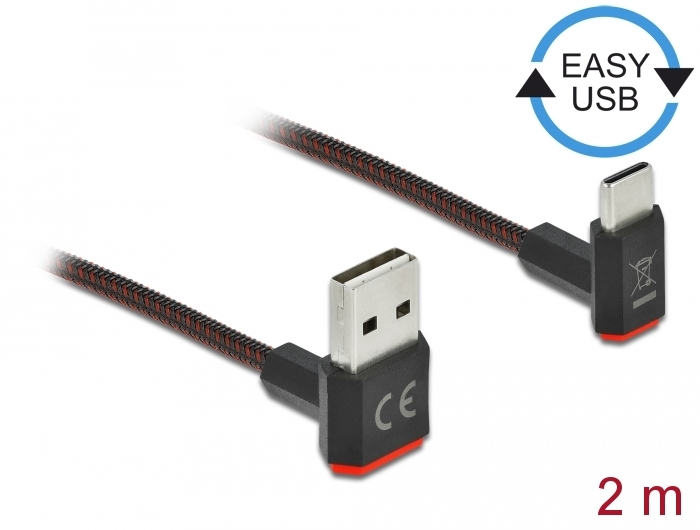 EASY-USB 2.0 Kabel Typ-A Stecker zu USB Type-C™ Stecker gewinkelt oben / unten 2 m schwarz, Delock® [85278]