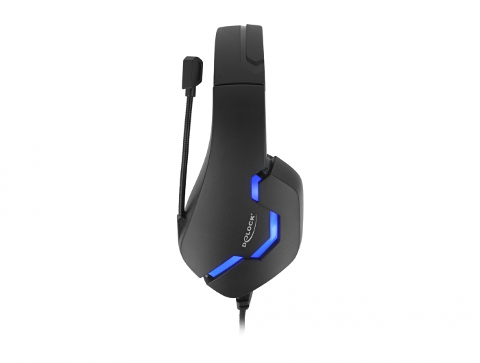 Gaming Headset Over-Ear mit 3,5 mm Klinkenstecker und blauem LED Licht für PC, Notebook und Spielekonsolen, Delock® [27182]