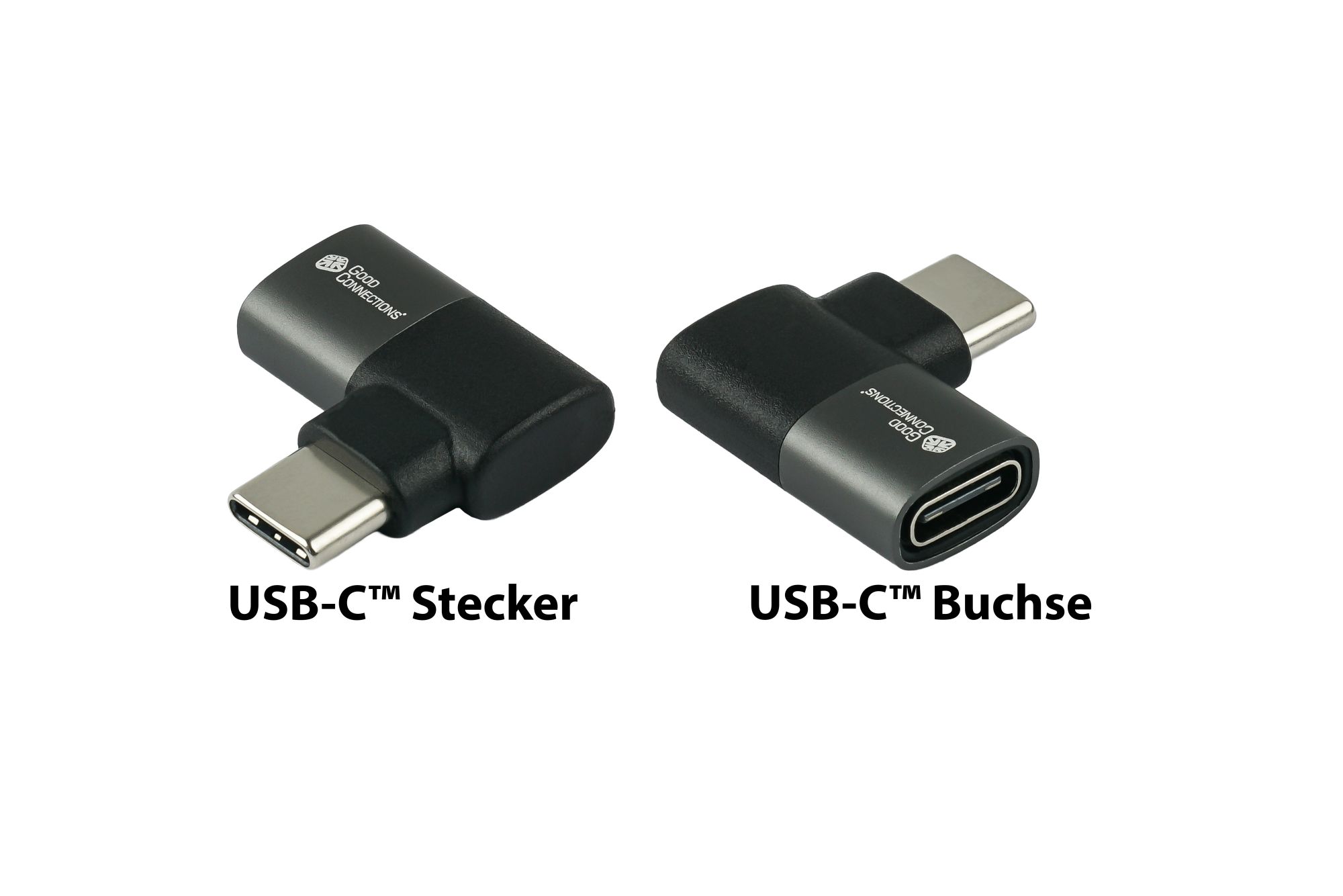 USB 4.0 Gen.3x2 Winkeladapter / Portschoner (40GBit/s, 240W, 8K@60Hz), USB-C™ Stecker an USB-C™ Buchse, links / rechts gew., silber, Good Connections®