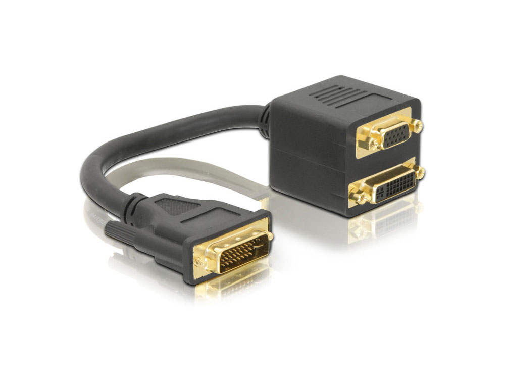 Adapter DVI-I (Dual Link) Stecker an DVI-I (Dual Link) und VGA Buchse, Delock® [65052]