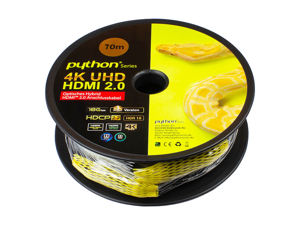 AOC Hybrid HDMI® 2.0 Anschlusskabel, 4K / UHD @60Hz, schwarz, 70m, PYTHON® Series