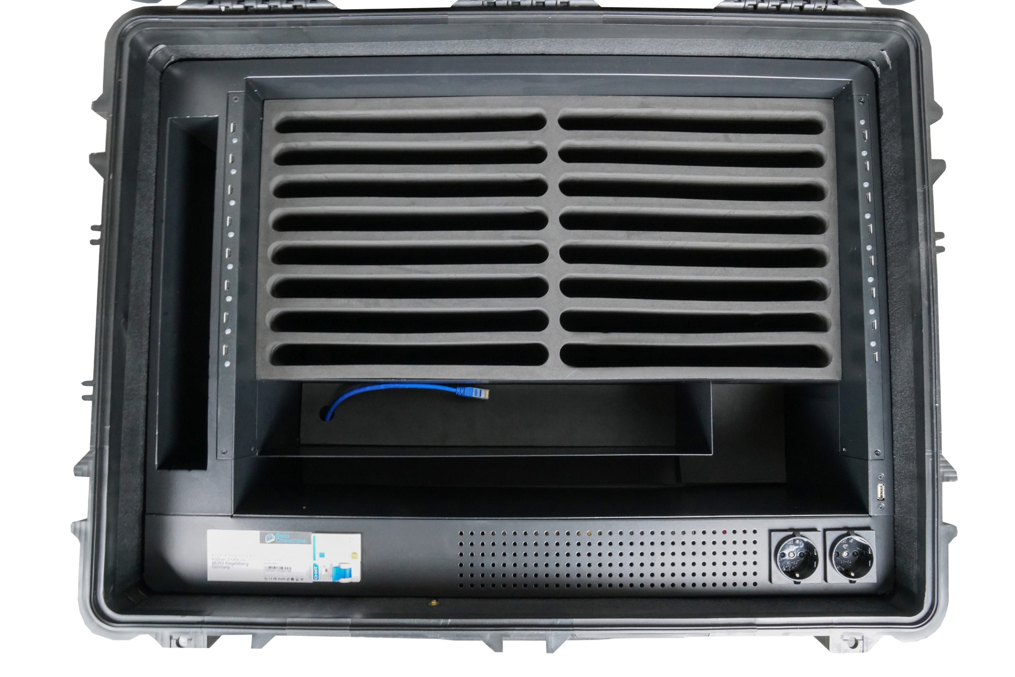 Good Connections® ATON3 T16C Tablet-Ladetrolley, USB-C™ Ausführung, Sync-Funktion über USB, aktive Belüftung, Zusatzsteckdosen, RJ45, schwarz