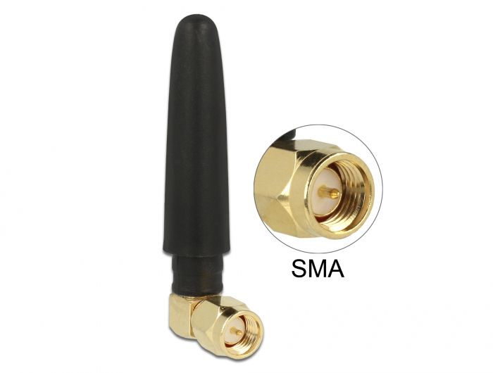 LTE Antenne SMA Stecker 90° 2 dBi omnidirektional starr schwarz, Delock® [89623]