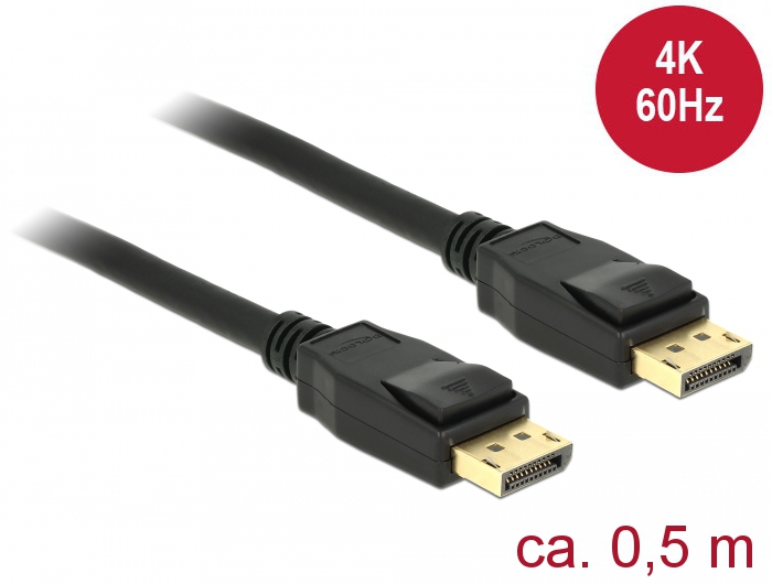 Kabel DisplayPort 1.2 Stecker an DisplayPort Stecker, 4K @60Hz, schwarz, 0,5m, Delock® [85506]