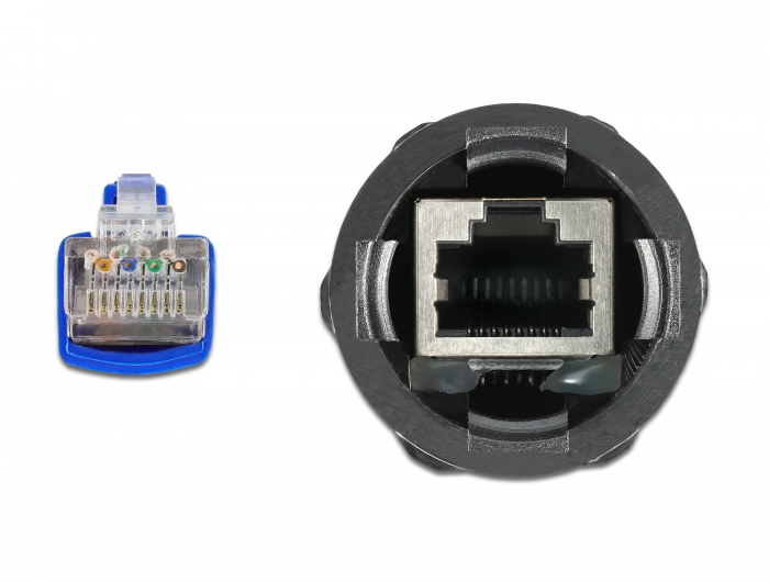 Kabel RJ45 Stecker zu RJ45 Buchse Cat.6 wasserdicht mit Kabelverschraubung und Knickschutztülle, Delock® [66809]