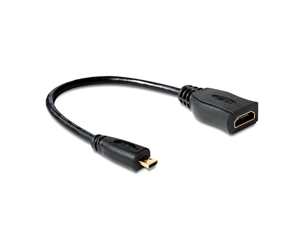 High-Speed-HDMI®-Kabel mit Ethernet, Micro Stecker (Typ D) an Buchse (Typ A), 0,23m, Delock® [65391]