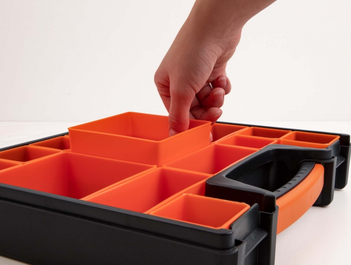 Sortimentsbox mit 14 Fächern 312 x 272 x 60 mm orange / schwarz, Delock® [18420]