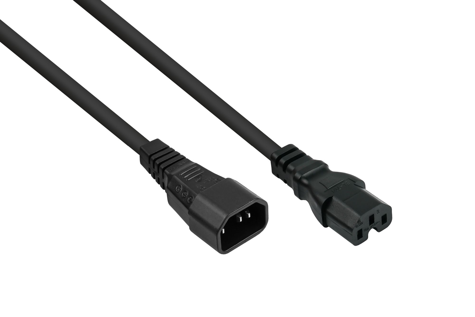 kabelmeister® Kaltgeräte-Warmgeräte-Verbindungskabel C14 (gerade) an C15 (gerade), schwarz, 1,00mm², 0,5m