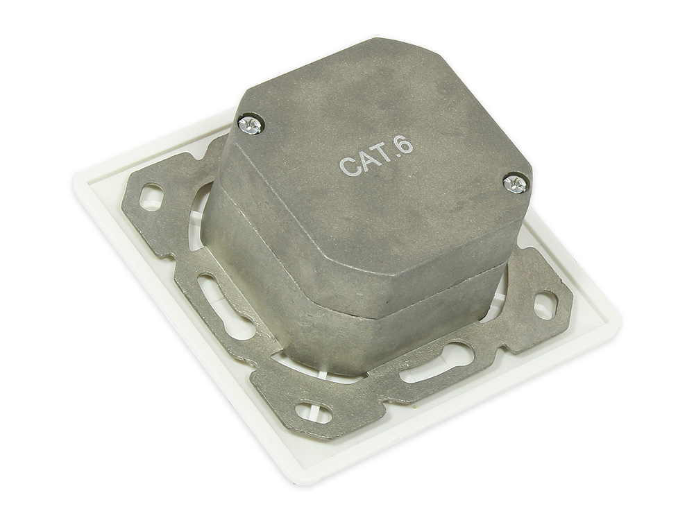 Netzwerkdose Cat. 6, 2xRJ45, geschirmt, UP, DESIGNFÄHIG, vertikale Kabelzuführung, perlweiß RAL1013, Good Connections®