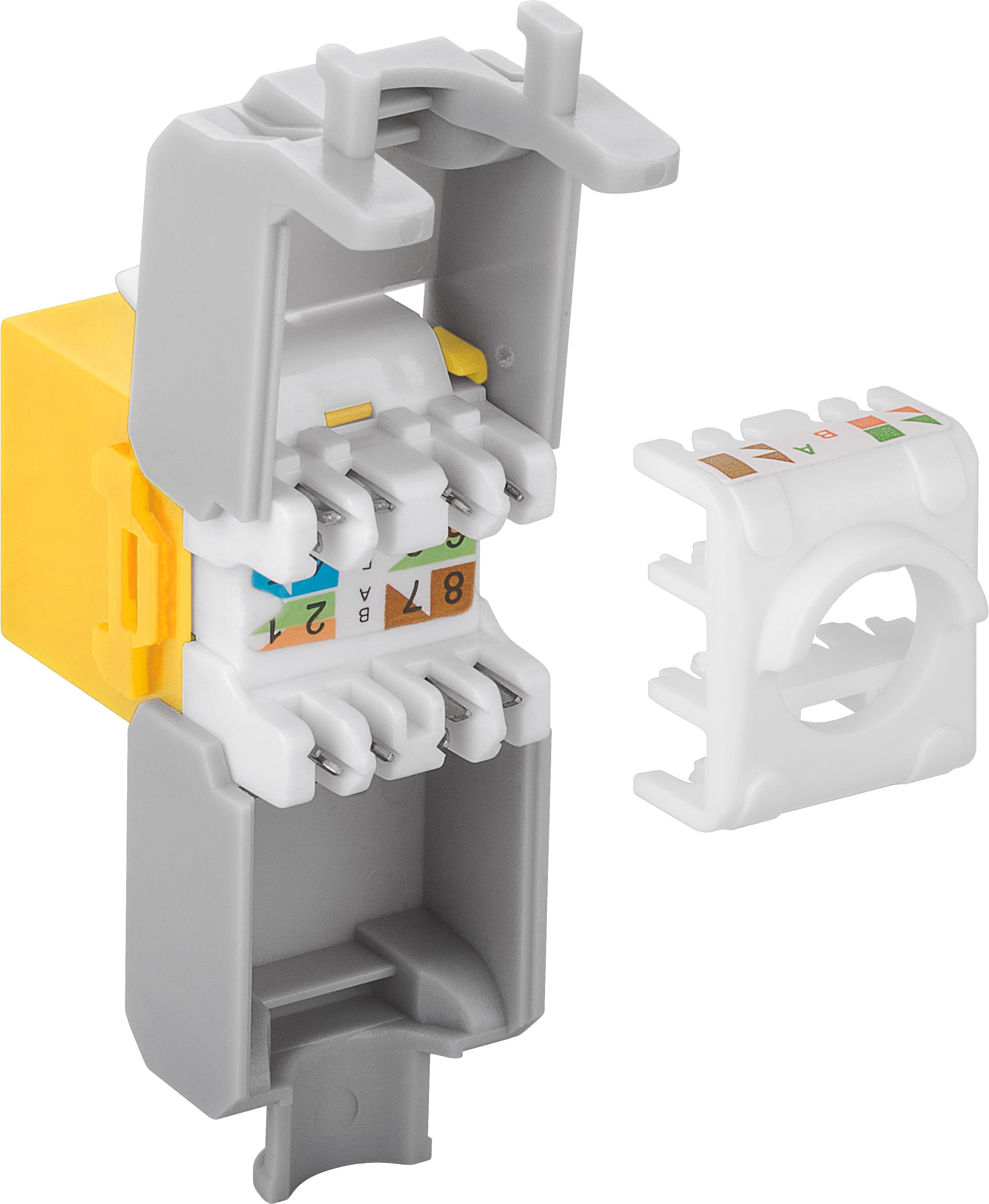 KeyStone RJ45 Jack, Cat. 6a, ungeschirmt, 500MHz, weiß/gelb