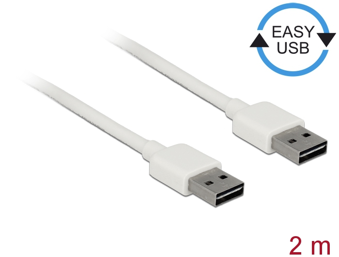 Kabel EASY-USB 2.0 Typ-A Stecker an EASY-USB 2.0 Typ-A Stecker, weiß, 2 m, Delock® [85194]