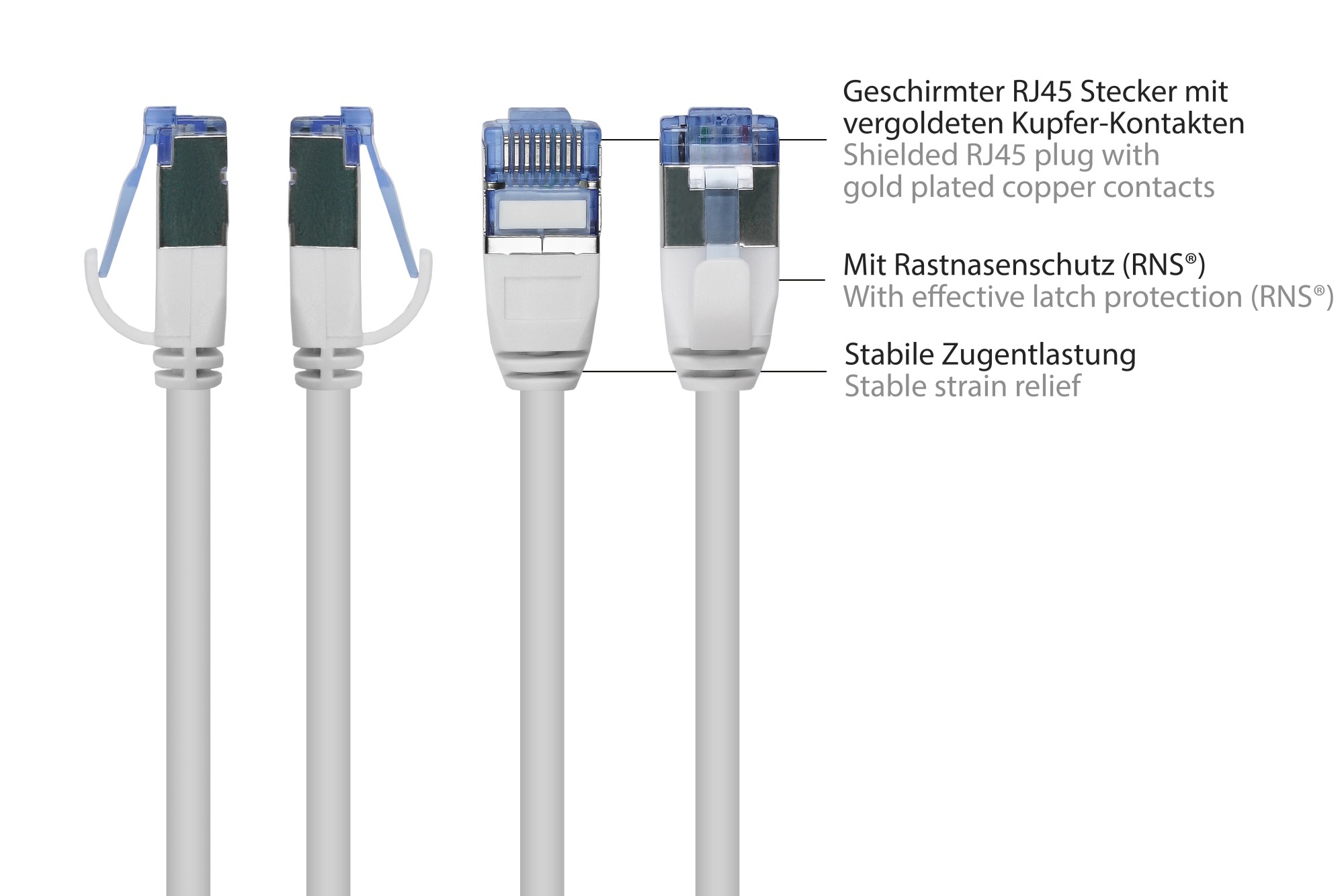 RNS® Patchkabel SlimLine, Cat.6A, U/FTP, PiMF, halogenfrei (LSZH), 500MHz, CU, weiß, 5m, Good Connections®