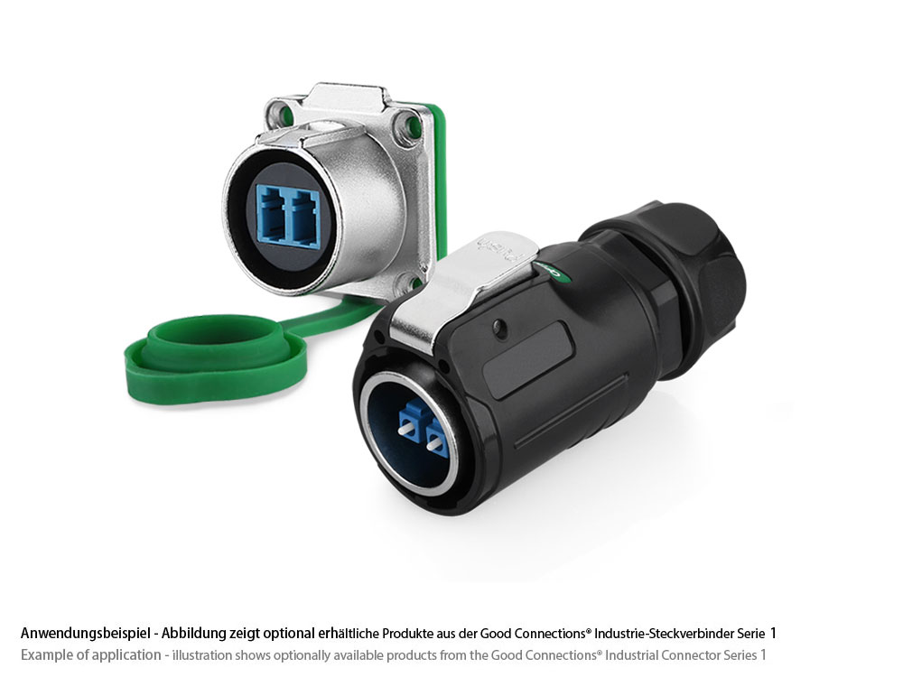 Industrie-Steckverbinder S1 - LWL Durchführungskupplung mit Flansch, Buchse LC beidseitig, 1Gpbs, Metall, M24, IP65/67, Good Connections®