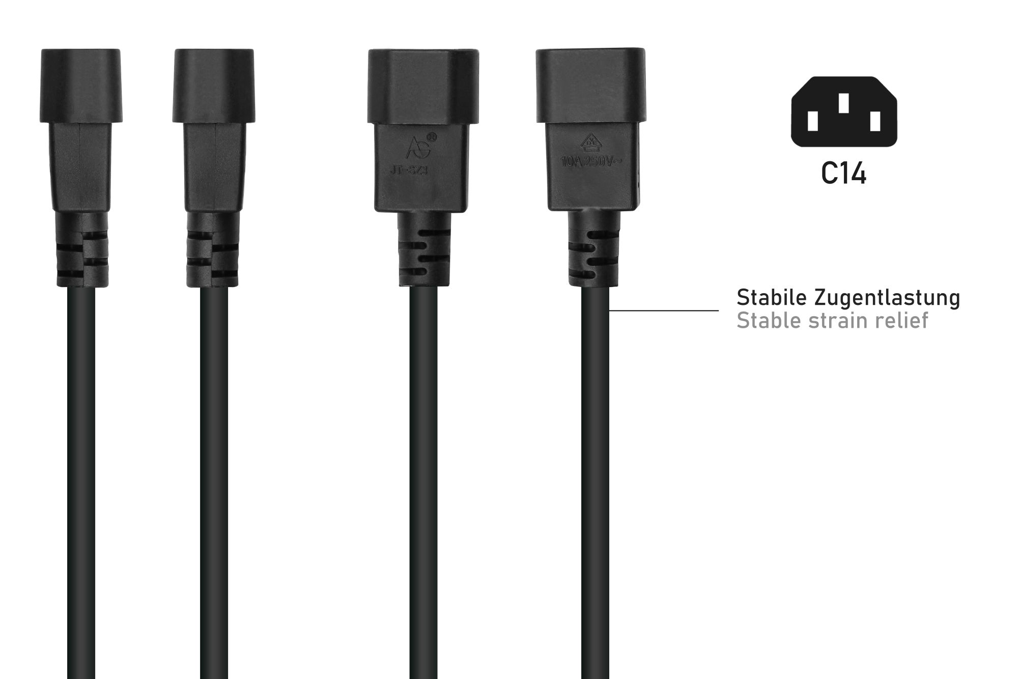 kabelmeister® Netzkabel / Adapterkabel USV,  Kaltgeräte-Stecker C14 (gerade) an Schutzkontakt-Buchse Typ F (gerade), schwarz, 0,75mm², 0,15m