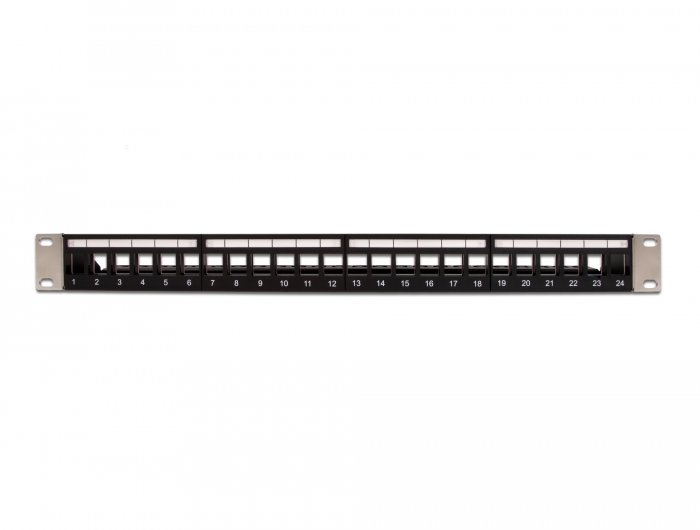 19" Keystone Patchpanel 24 Port mit Entlastungsschiene schwarz, Delock® [66865]