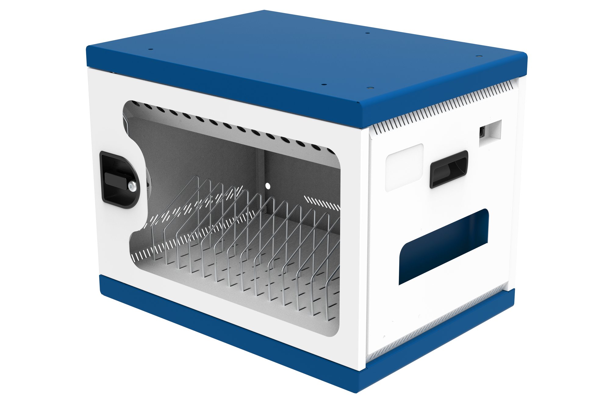 Good Connections® GEMMA N16 Notebook-Ladeschrank/-wagen für 16 Geräte, Schutzkontaktbuchsen, weiß/blau