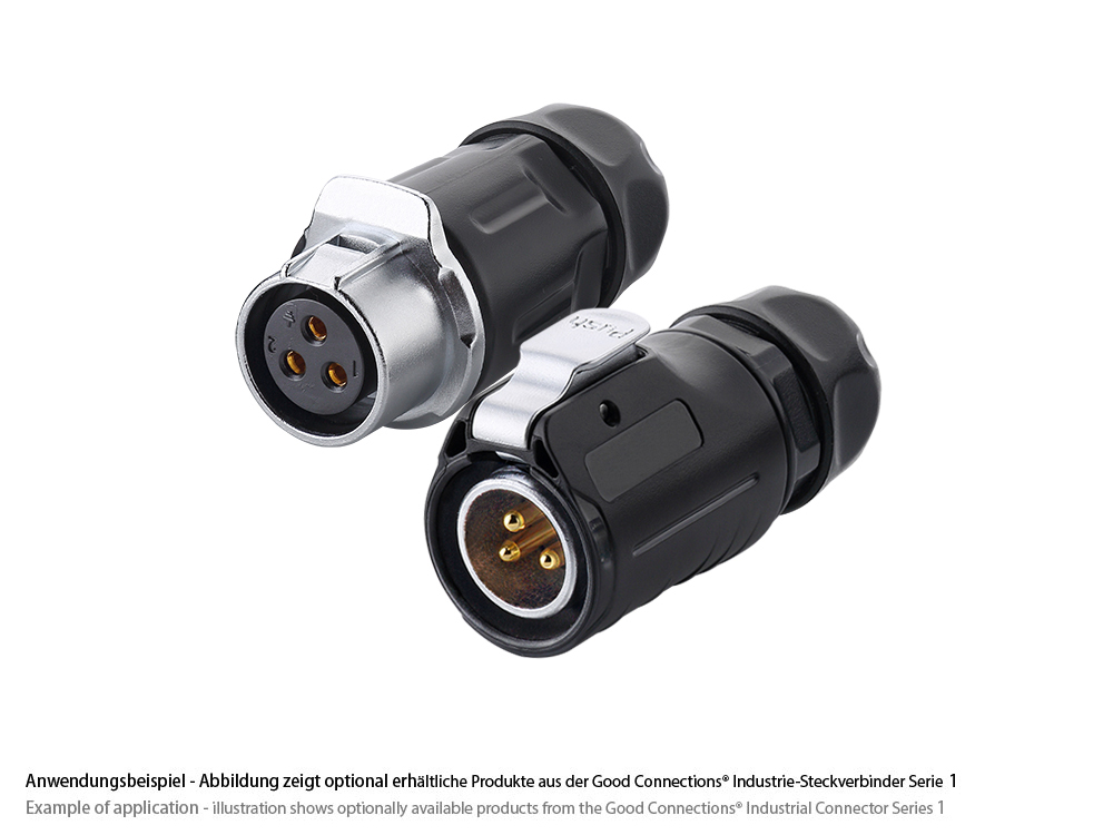 Industrie-Steckverbinder S1 - Power (3-Pin) Buchsenstecker mit Klick-Arretierung, Lötanschluss, M20, IP65/67, Good Connections®