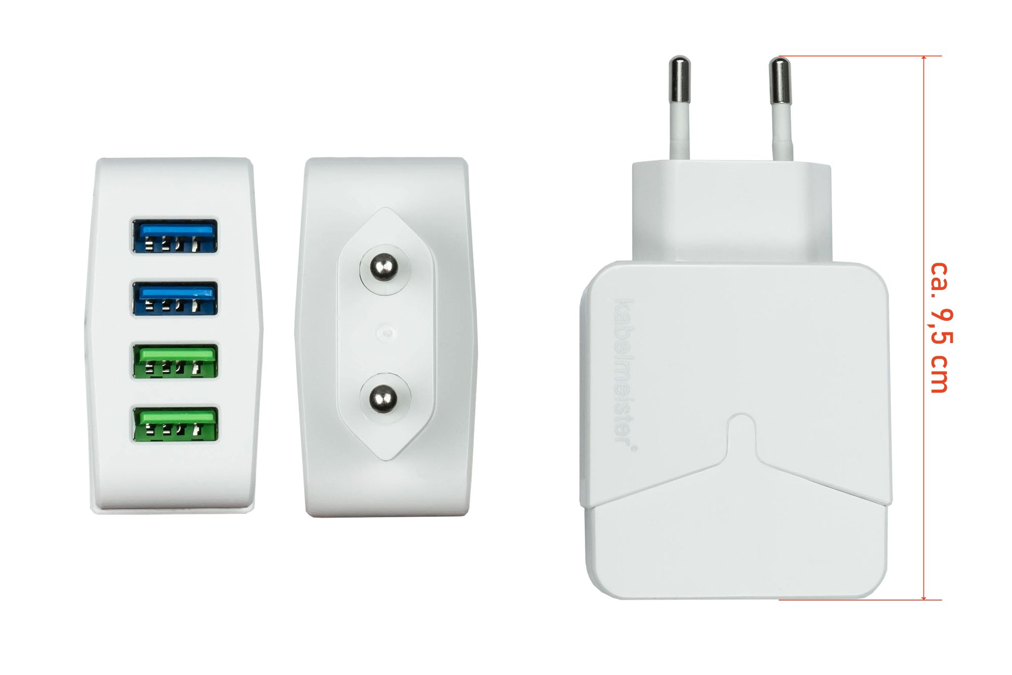 kabelmeister® USB Steckdosenadapter, 4x USB-A Port, 22W, weiß