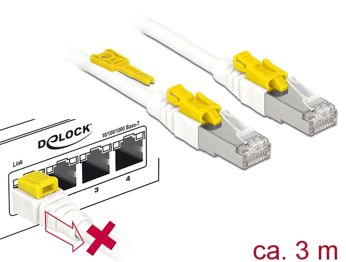 Kabel RJ45 Secure Cat.6A, weiß, 3 m, Delock® [85333]