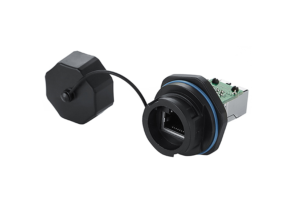 Industrie-Steckverbinder S6 - RJ45 Durchführungskupplung mit PCB-Platine / Leiterplatte, RJ45 Buchse beidseitig, Bajonett, Good Connections®