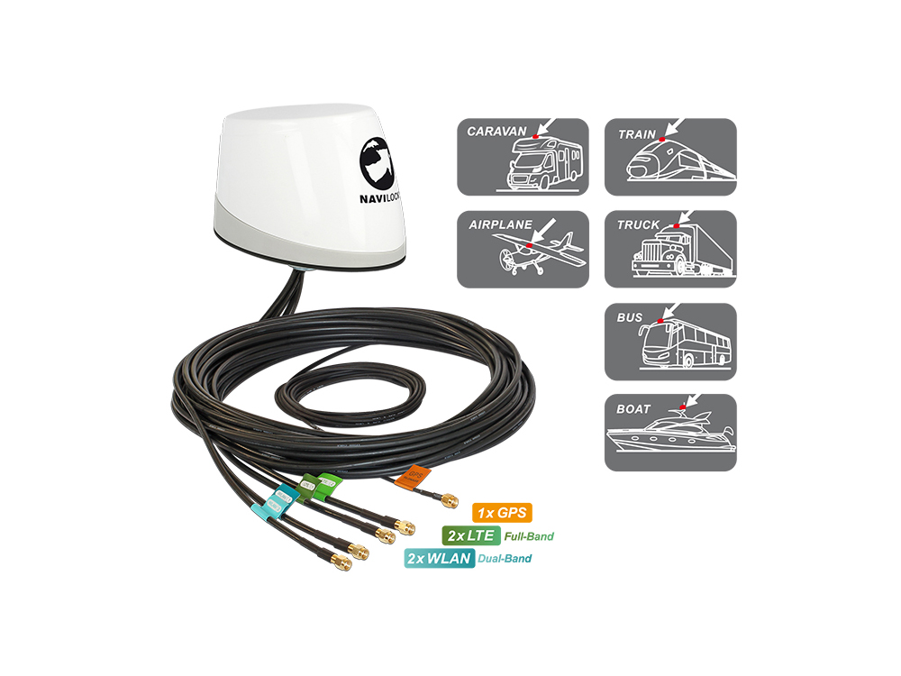 Antenne Multiband GNSS LTE WLAN MIMO RP-SMA 3,5 ~ 4 dBi omni, Navilock® [88989]