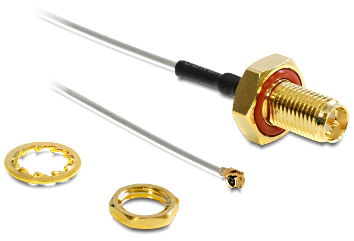 Antennenanschluss I-PEX Stecker > RP-SMA Buchse zum Einbau 100 mm spritzwassergeschützt, Delock ® [88458]