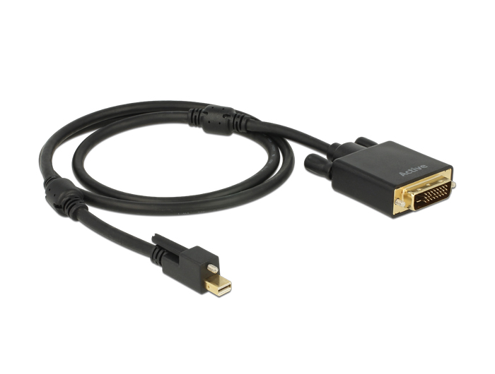 Kabel mini Displayport 1.2 Stecker mit Schraube an DVI Stecker 4K Aktiv schwarz 1m, Delock® [83725]