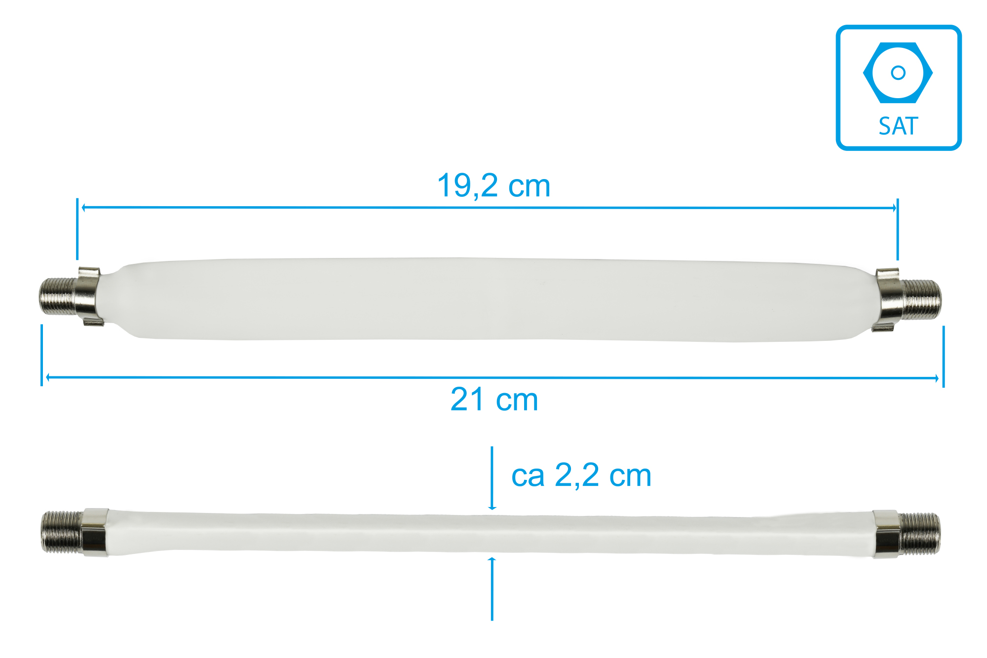 SAT Fensterdurchführung, Gesamtlänge inkl. Stecker 20cm, flexible Länge 15cm, weiß, Good Connections®