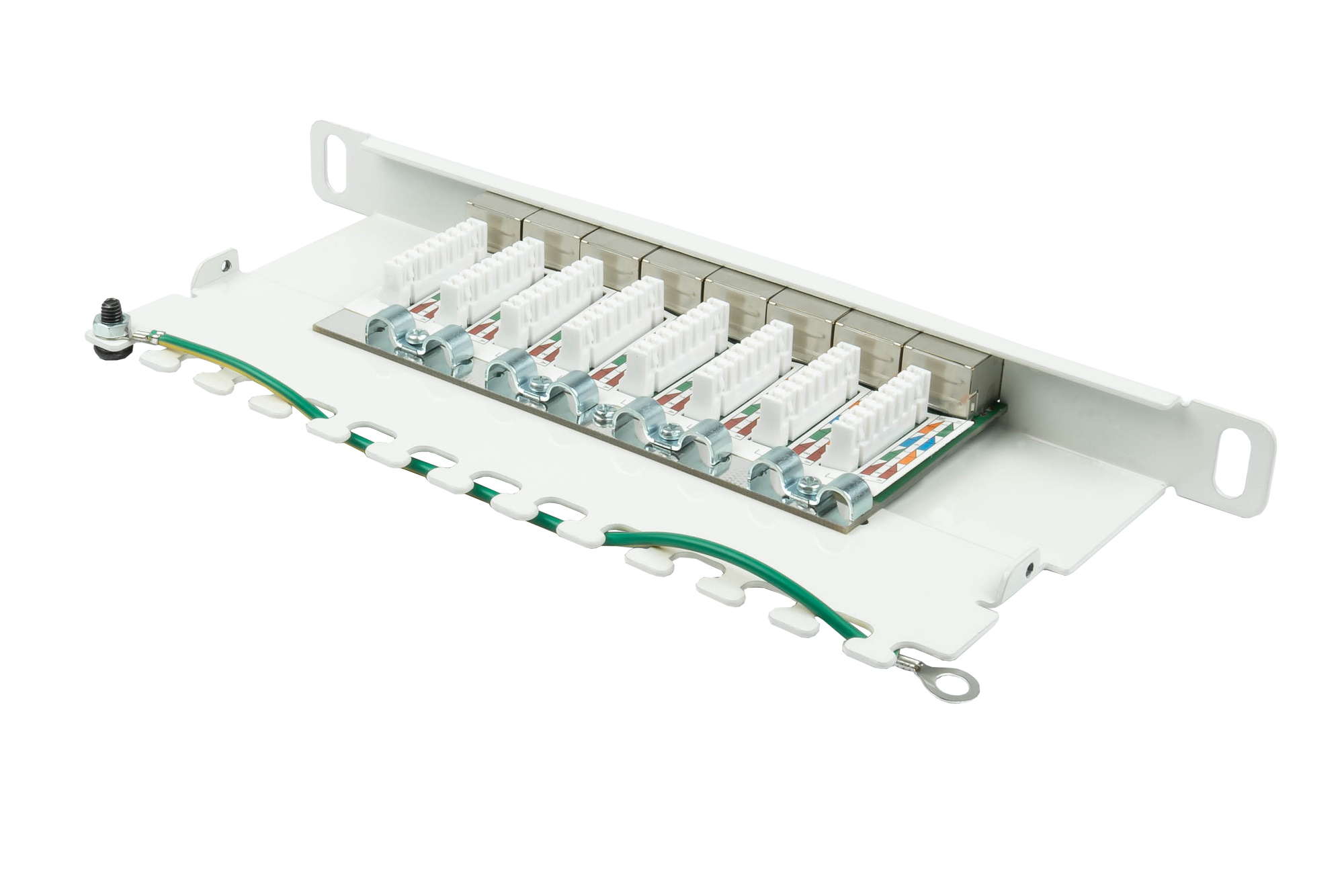 Patchpanel 10" Cat. 6A, 8-Port, 0,5 HE, STP geschirmt, werkzeugloses Öffnen, Reinweiß (RAL9010), Good Connections®