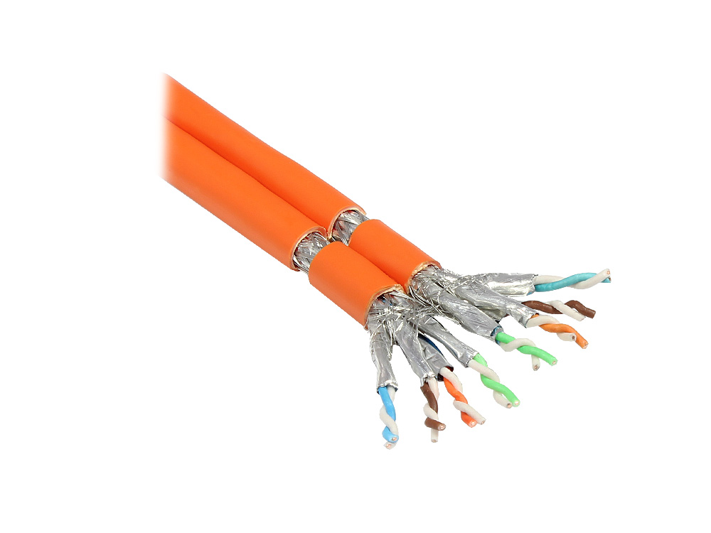 Verlegekabel Cat. 7 Duplex, S/FTP, PiMF, halogenfrei (LSZH), 1000MHz, AWG23/1, FRNC-B, ECA, orange, 50m, Good Connections®
