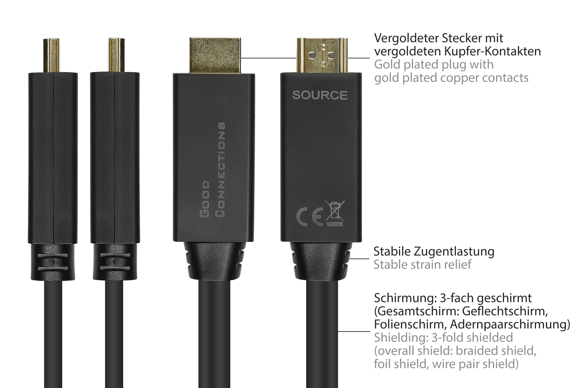 Adapter HDMI 2.0b Stecker an DisplayPort 1.2 Buchse, 4K @60Hz, USB Power, vergoldete Kontakte, Kupferleiter, schwarz, 0,3m, Good Connections®