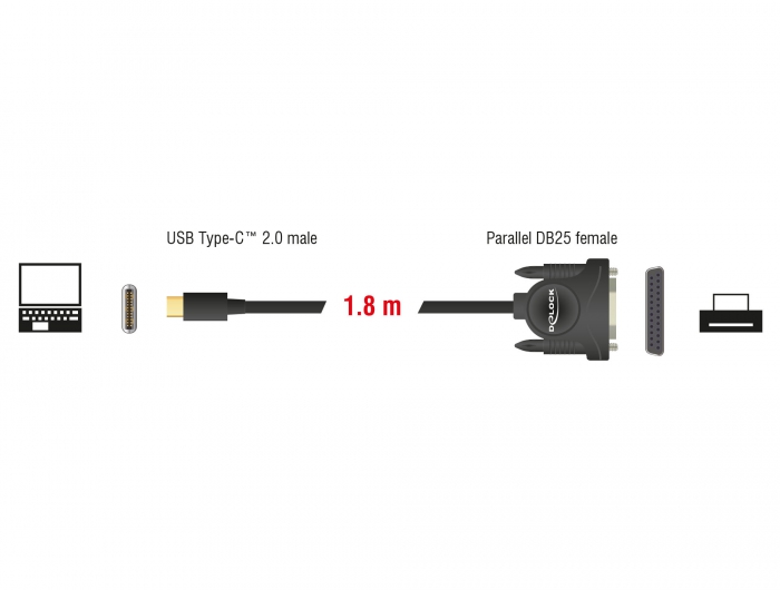 Adapter USB Type-C™ 2.0 Stecker an 1x Parallel DB25 Buchse, Delock® [62980]