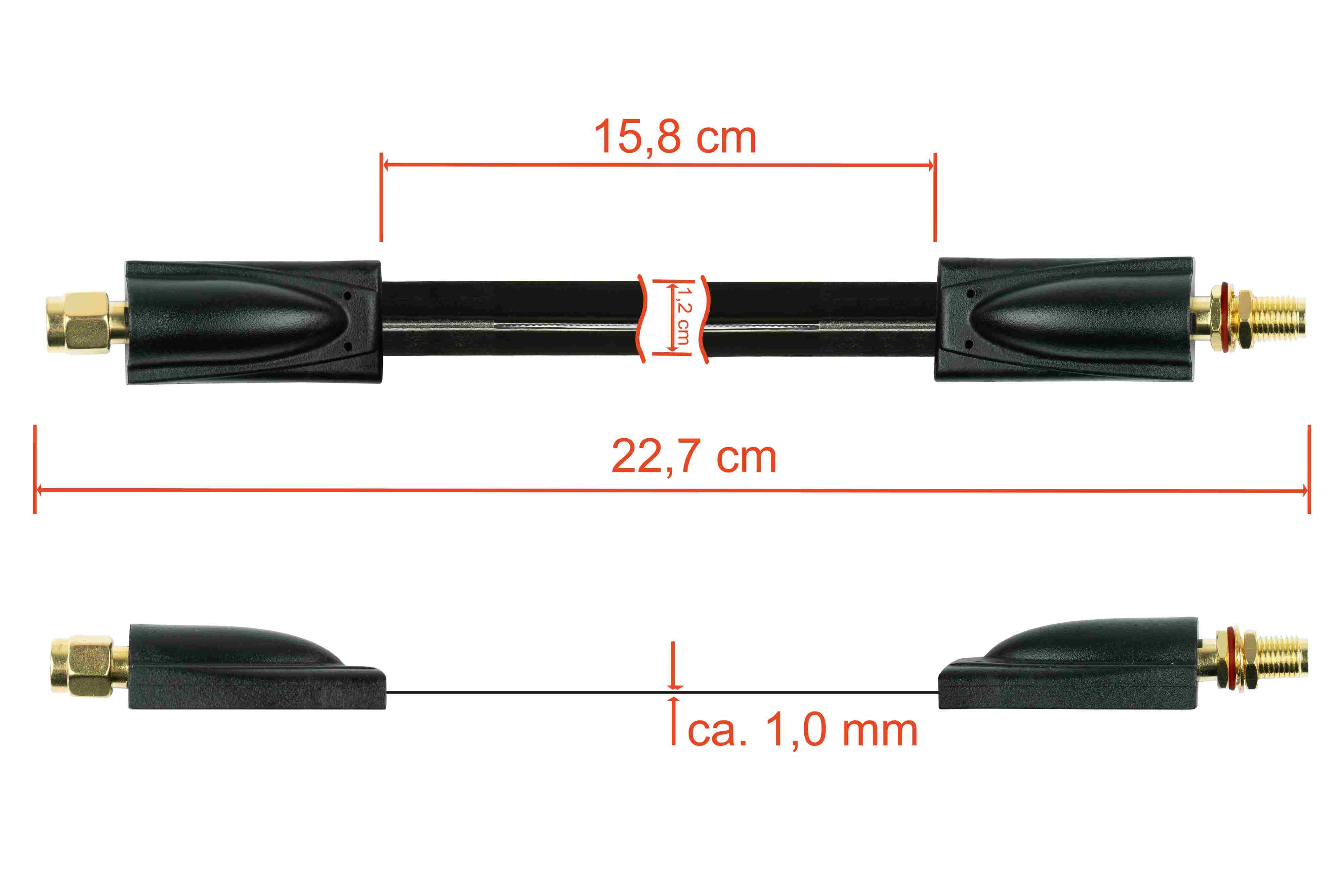 kabelmeister® Koaxial HF Fensterdurchführung, SMA Stecker an SMA Buchse, schwarz, 0,2m