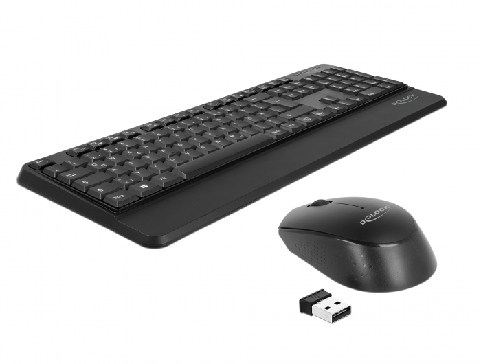 USB Tastatur und Maus Set 2,4 GHz schwarz (Handballenauflage), Delock® [12674]