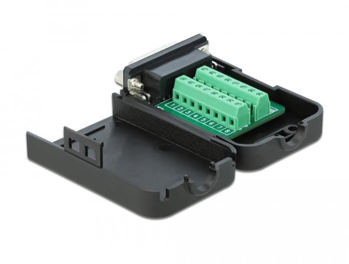 D-Sub15 Buchse zu Terminalblock Adapter mit Gehäuse, Delock® [66569]