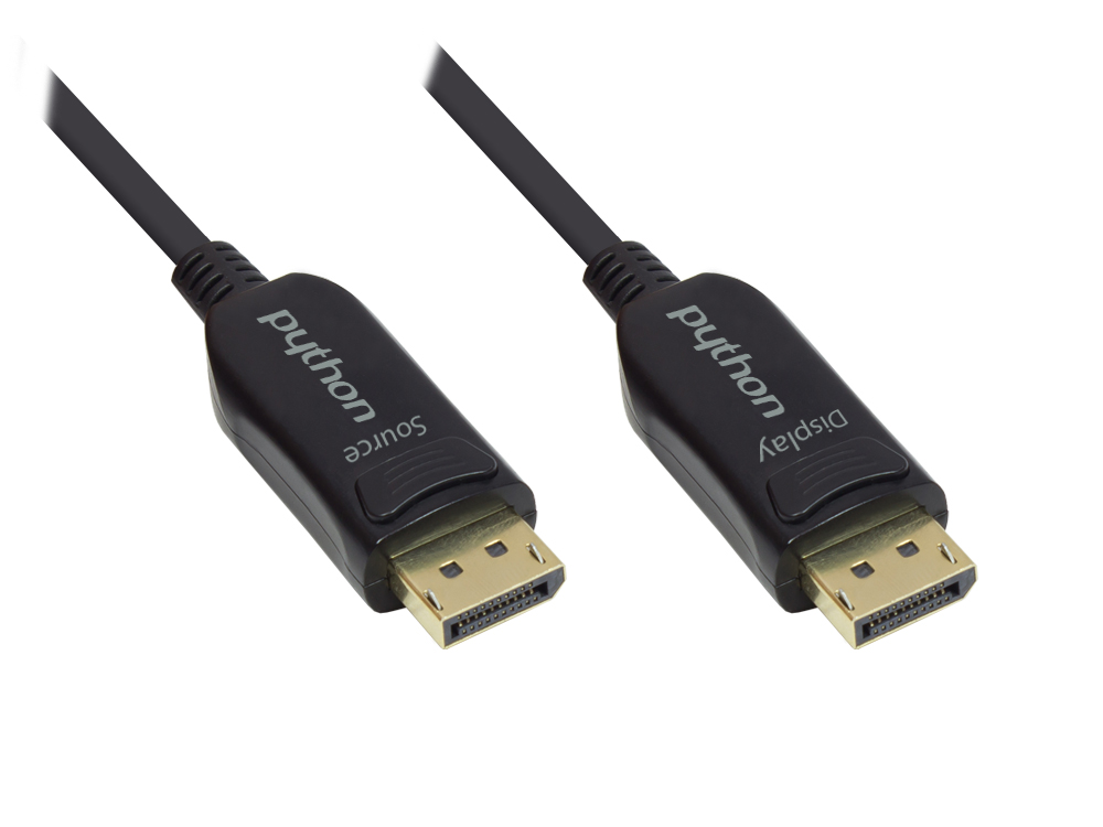Optisches Hybrid DisplayPort 1.2 Anschlusskabel, 4K2K / UHD 60Hz, vergoldete Stecker und Kupferkontakte, schwarz, 90m, PYTHON® Series