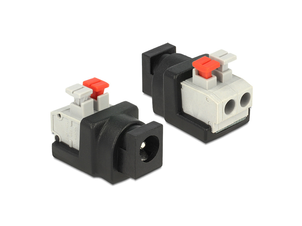 Adapter DC 5,5 x 2,1 mm Buchse an Terminalblock mit Drucktasten 2 Pin, Delock® [65524]