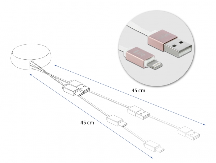 USB 2.0 Aufrollkabel Typ-A zu Lightning™ 8 Pin weiß / rosé, Delock® [85817]