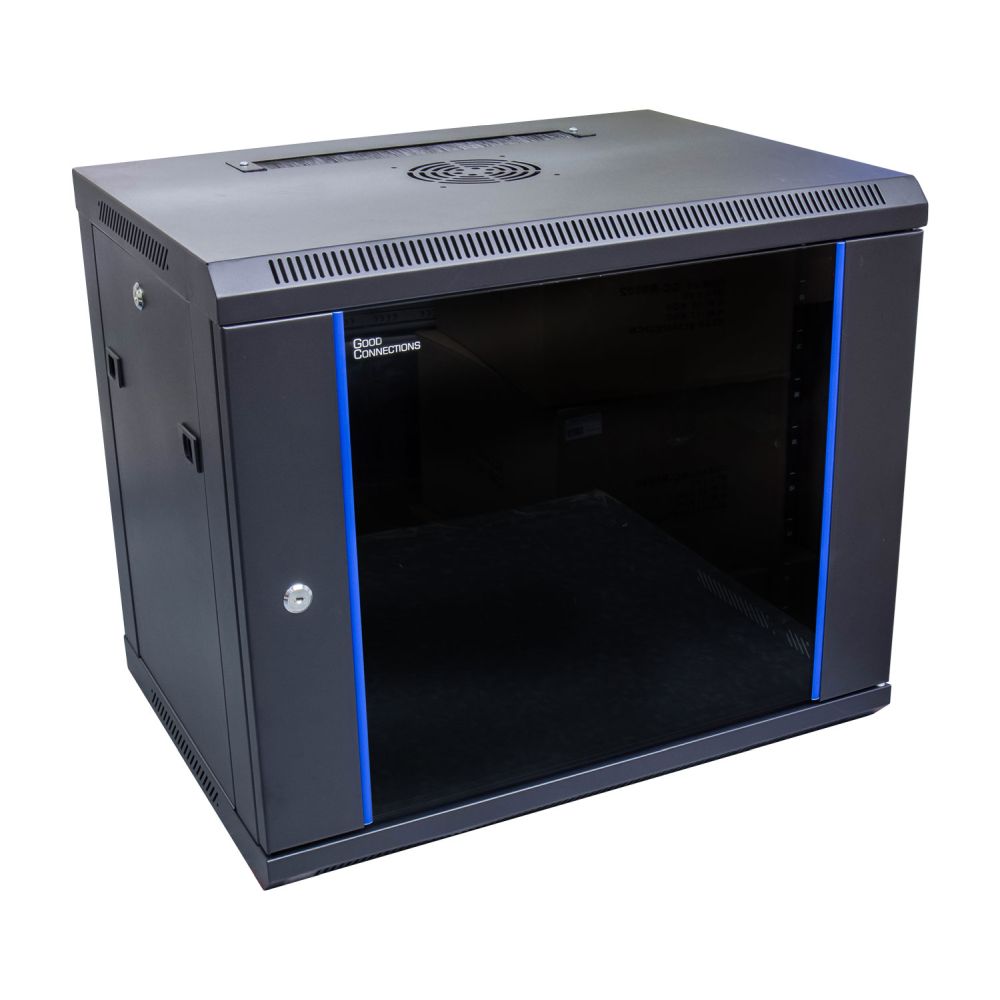 19" Wandgehäuse, 9HE, tiefschwarz (RAL9005) 600x450 mm, fertig montiert, Good Connections®