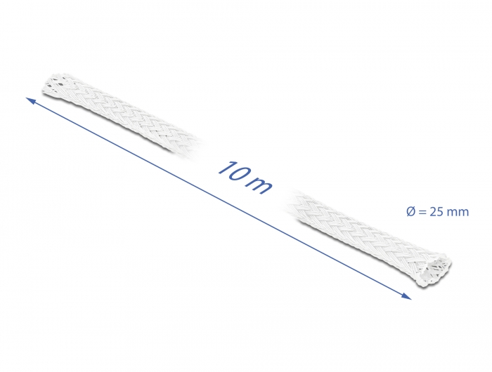 Geflechtschlauch dehnbar 10 m x 25 mm weiß, Delock® [20806]