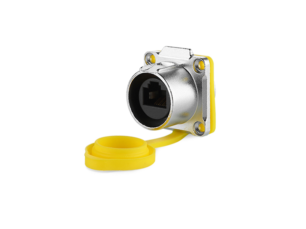 Industrie-Steckverbinder S1 - RJ45 Durchführungskupplung mit Flansch, RJ45 Buchse beidseitig, Metall, M24, IP65/67, Good Connections®