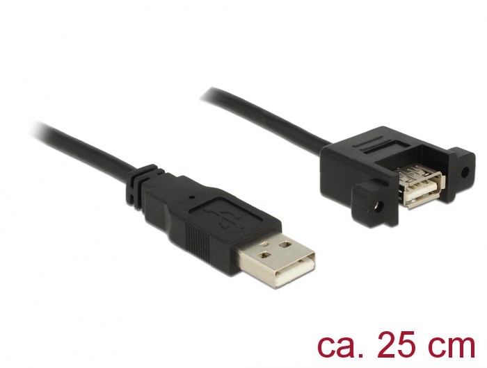 Kabel USB 2.0 Typ-A Stecker an USB 2.0 Typ-A Buchse zum Einbau, schwarz, 0,25 m, Delock® [85462]