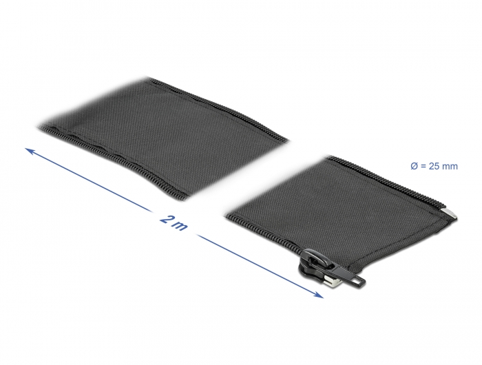 Gewebeschlauch mit Reißverschluss hitzebeständig 2 m x 25 mm schwarz, Delock® [19219]