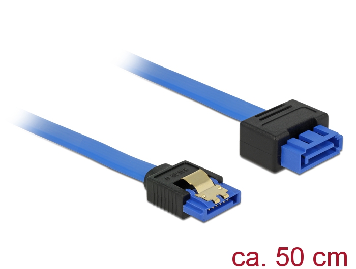 Verlängerungskabel SATA 6 Gb/s Buchse gerade an SATA Stecker mit Einrastfunktion gerade, blau, 0,5m, Delock® [84973]