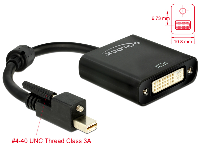 Adapter mini Displayport 1.2 Stecker mit Schraube an DVI Buchse 4K Aktiv schwarz, Delock® [62639]