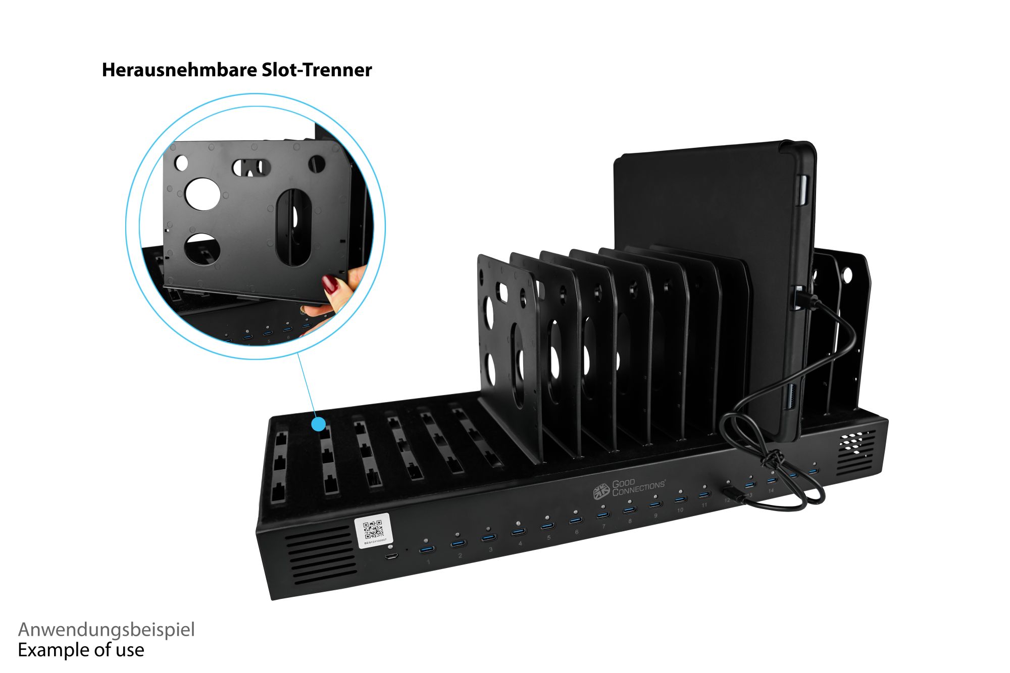 USB-Desktop-Schnellladestation 1000W, 16-Port (16x USB-C™), PD 3.0, PPS, QC 5, schwarz, Good Connections®