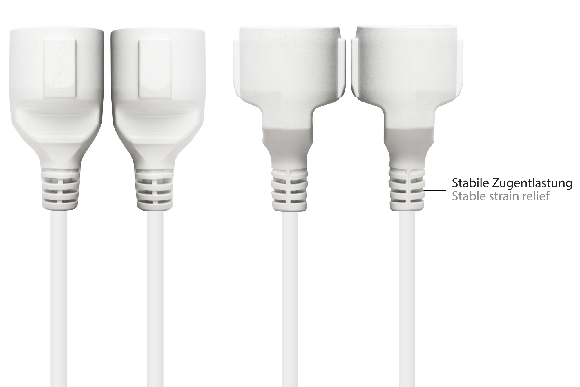 Verlängerung Schutzkontakt-Stecker Typ E+F (CEE 7/7, gewinkelt) an Buchse Typ F (CEE 7/3, gerade), weiß, 1,50 mm², 10 m, Good Connections®